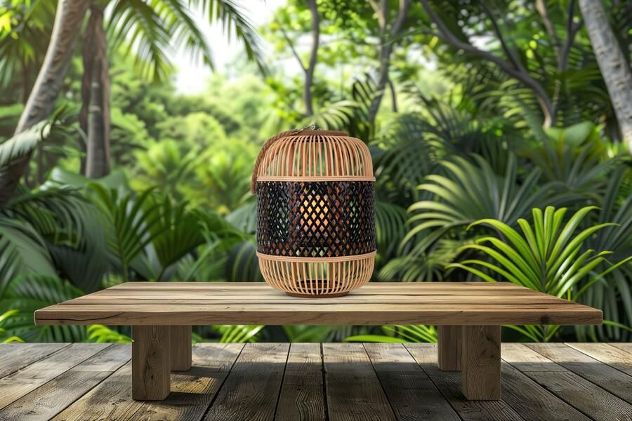 Näve Led-decoratieve verlichting Korbinian Rattankorf naturel zwart met handvat incl. solarkaars met vlameffect - Foto 3