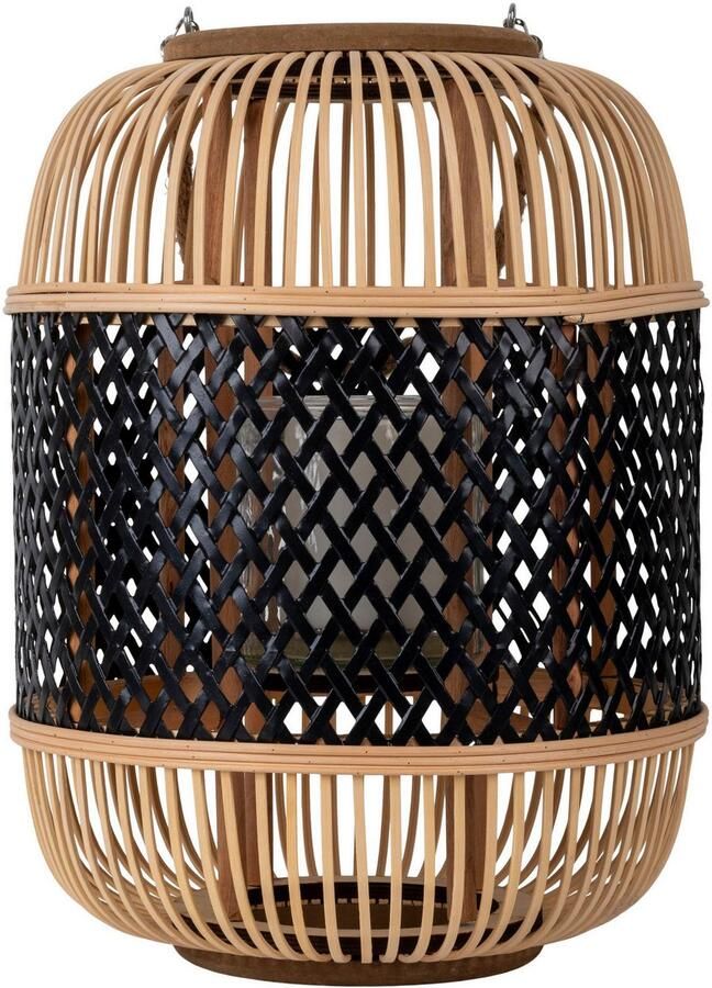 Näve Led-decoratieve verlichting Korbinian Rattankorf naturel zwart met handvat incl. solarkaars met vlameffect