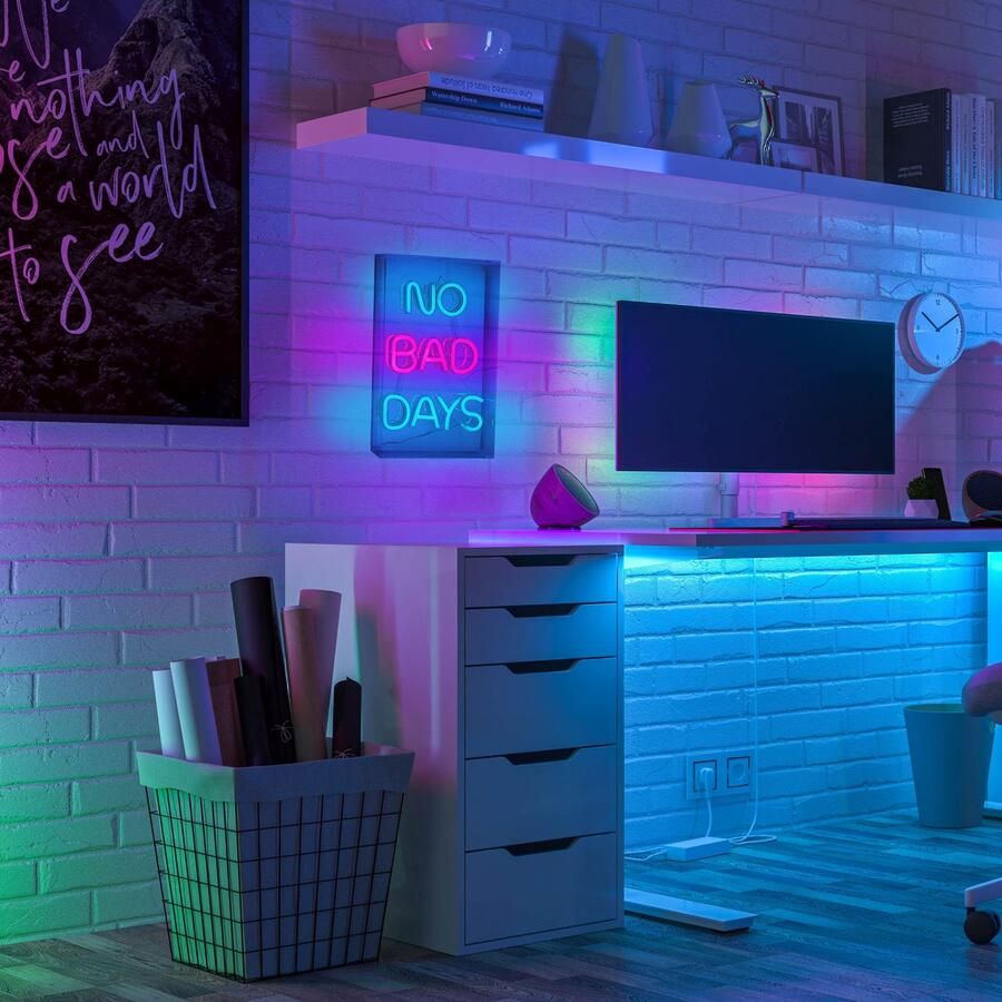 Näve Led-decoratieve verlichting NO BAD DAYS Opschrift verlicht blauw rood tafel- wandfunctie transparant USB (1 stuk)