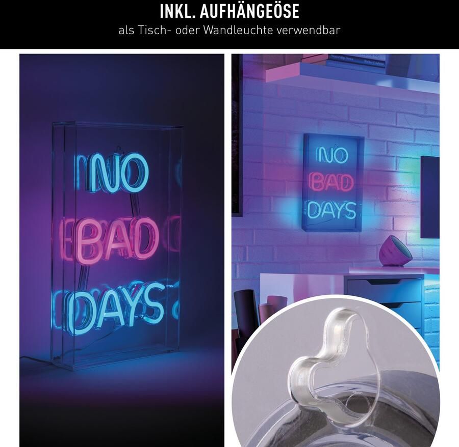 Näve Led-decoratieve verlichting NO BAD DAYS Opschrift verlicht blauw rood tafel- wandfunctie transparant USB (1 stuk) - Foto 4