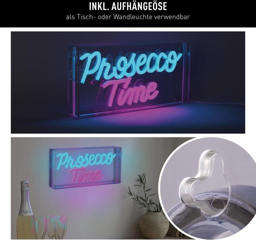 Näve Led-decoratieve verlichting PROSECCO TIME Opschrift verlicht blauw rood tafel- wandfunctie transparant USB (1 stuk)