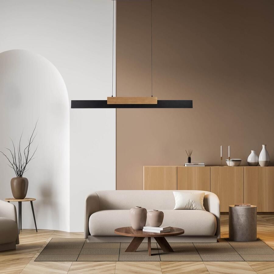 Näve Led-hanglamp WIEBKE met hout dimbaar via wandschakelaar geheugenfunctie hoogte verstelbaar (1 stuk)