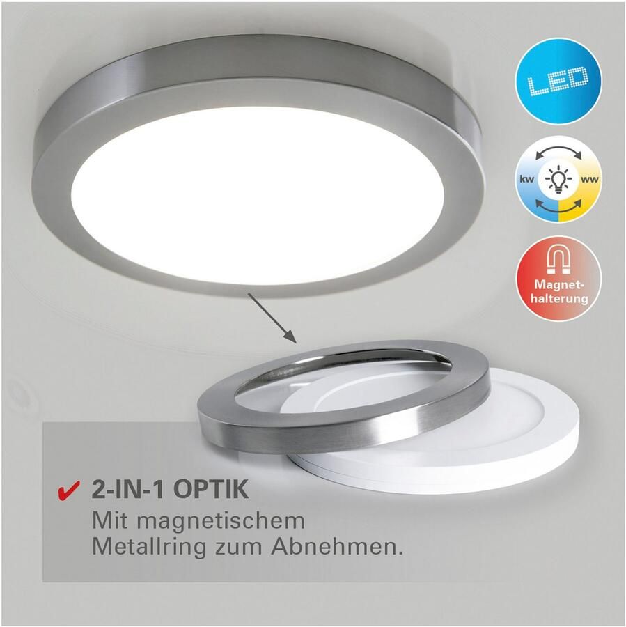 Näve Led-plafondlamp Bonus 3 lichtkleuren 2-in-1-uitstraling ring chroom magnetisch afneembaar (1 stuk) - Foto 5