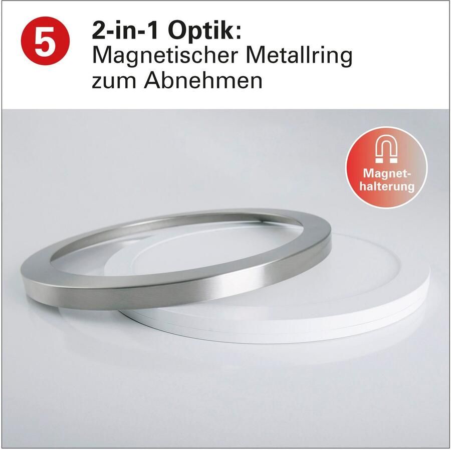 Näve Led-plafondlamp Bonus 3 lichtkleuren 2-in-1-uitstraling ring chroom magnetisch afneembaar (1 stuk) - Foto 7