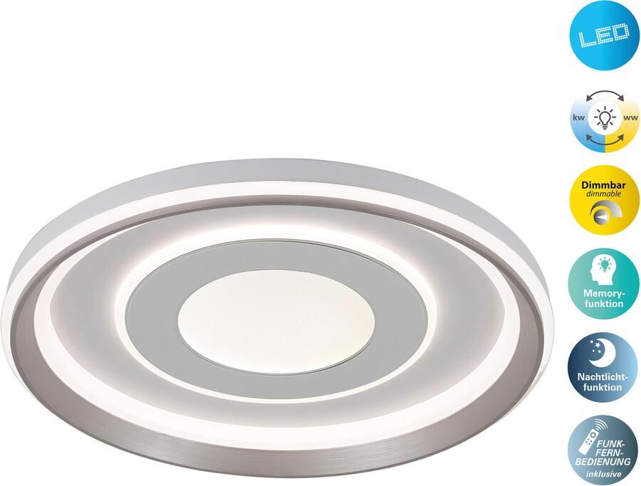 Näve Led-plafondlamp Doira wit zilver dimbaar met afstandsbediening (inclusief) cct geheugen nachtlampje (1 stuk) - Foto 12