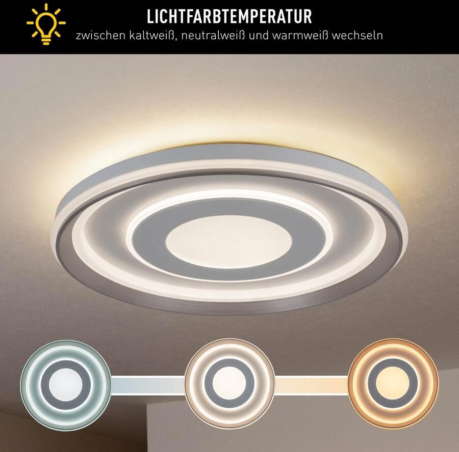 Näve Led-plafondlamp Doira wit zilver dimbaar met afstandsbediening (inclusief) cct geheugen nachtlampje (1 stuk) - Foto 7