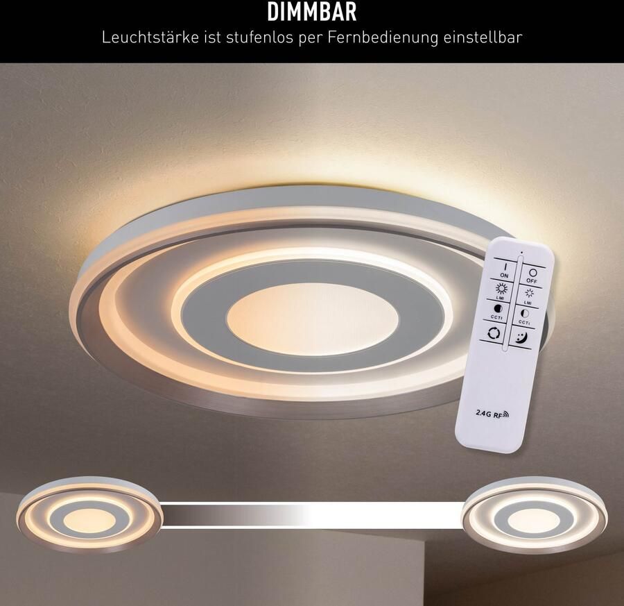Näve Led-plafondlamp Doira wit zilver dimbaar met afstandsbediening (inclusief) cct geheugen nachtlampje (1 stuk) - Foto 8