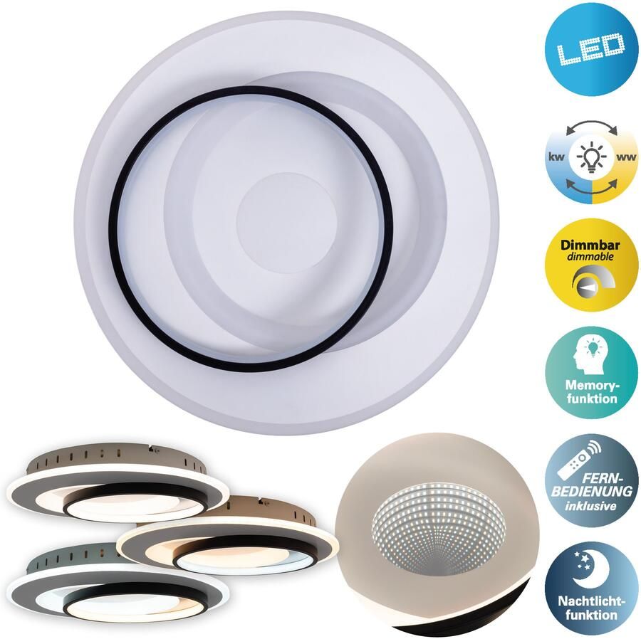 Näve Led-plafondlamp Malea dimbaar via afstandsbediening cct geheugen nachtlampje d: 49 cm wit (1 stuk) - Foto 10