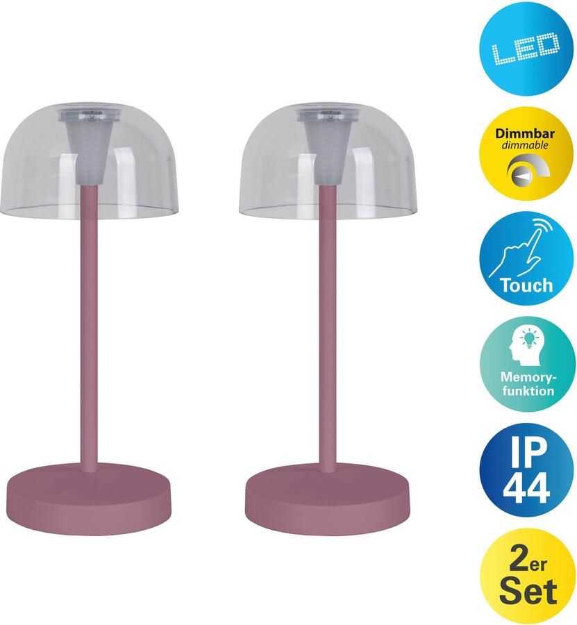 Näve Led-tafellamp Gomba 18 5 cm 2-delig set oplaadbaar usb-kabel geheugenfunctie traploos dimbaar (2 stuks) - Foto 5