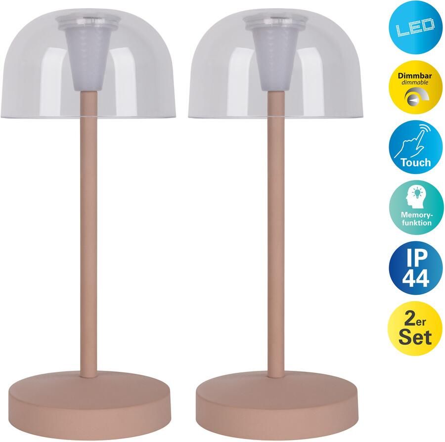 Näve Led-tafellamp Gomba 18 5 cm 2-delig set oplaadbaar usb-kabel geheugenfunctie traploos dimbaar (2 stuks) - Foto 5