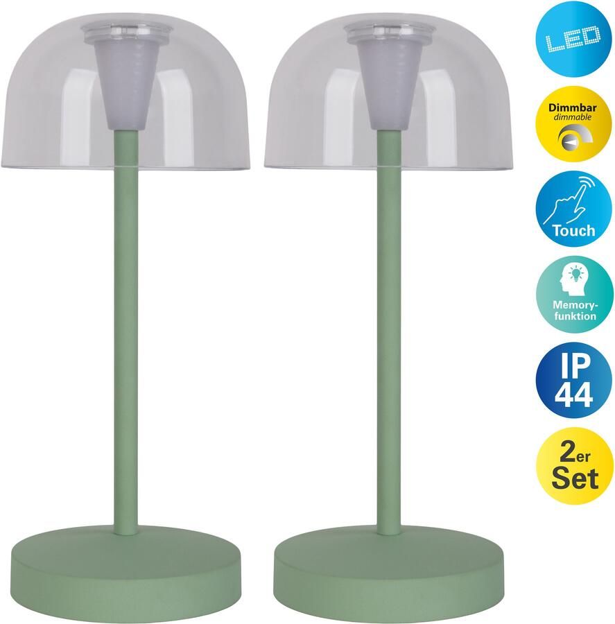 Näve Led-tafellamp Gomba 18 5 cm 2-delig set oplaadbaar usb-kabel geheugenfunctie traploos dimbaar (2 stuks) - Foto 6