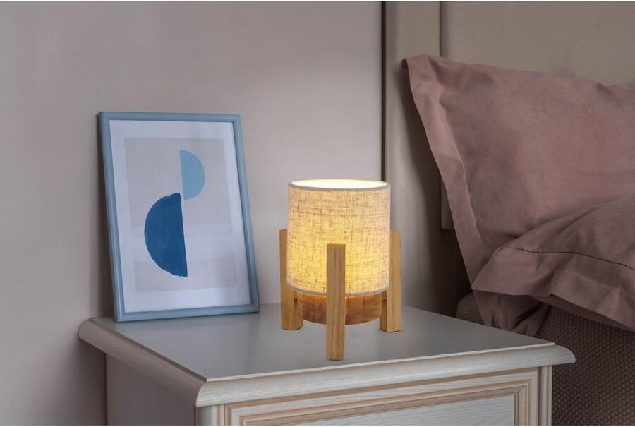Näve Led-tafellamp Madita Accu-werking incl. USB-C-kabel houten frame textielscherm dimbaar (1 stuk) - Foto 3