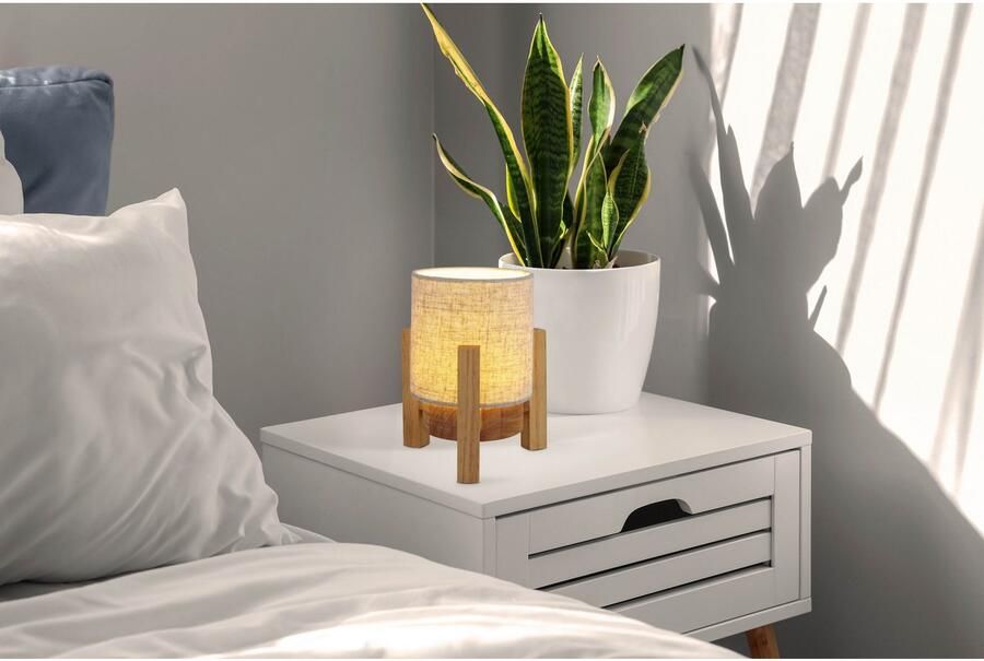 Näve Led-tafellamp Madita Accu-werking incl. USB-C-kabel houten frame textielscherm dimbaar (1 stuk) - Foto 4