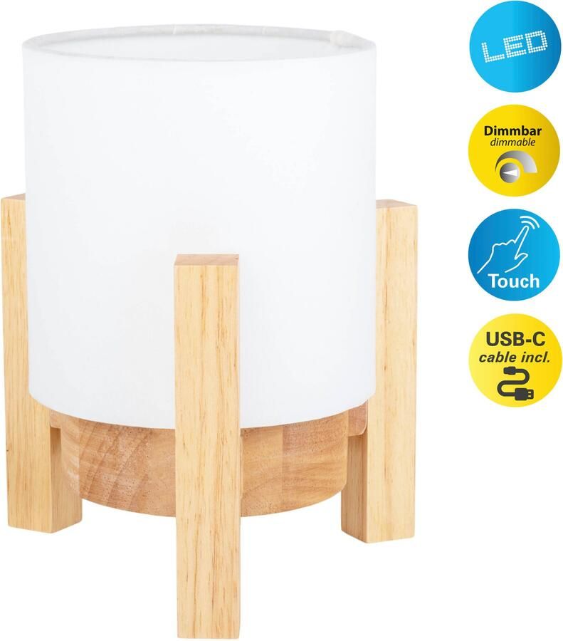 Näve Led-tafellamp Madita Accu-werking incl. USB-C-kabel houten frame textielscherm dimbaar (1 stuk) - Foto 8