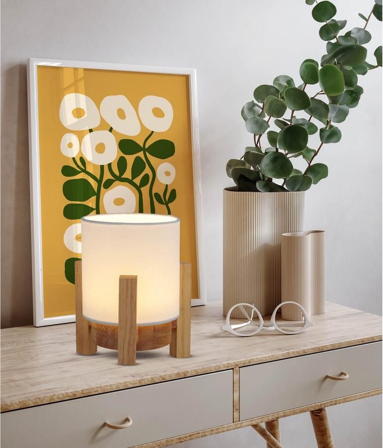 Näve Led-tafellamp Madita Accu-werking incl. USB-C-kabel houten frame textielscherm dimbaar (1 stuk) - Foto 1