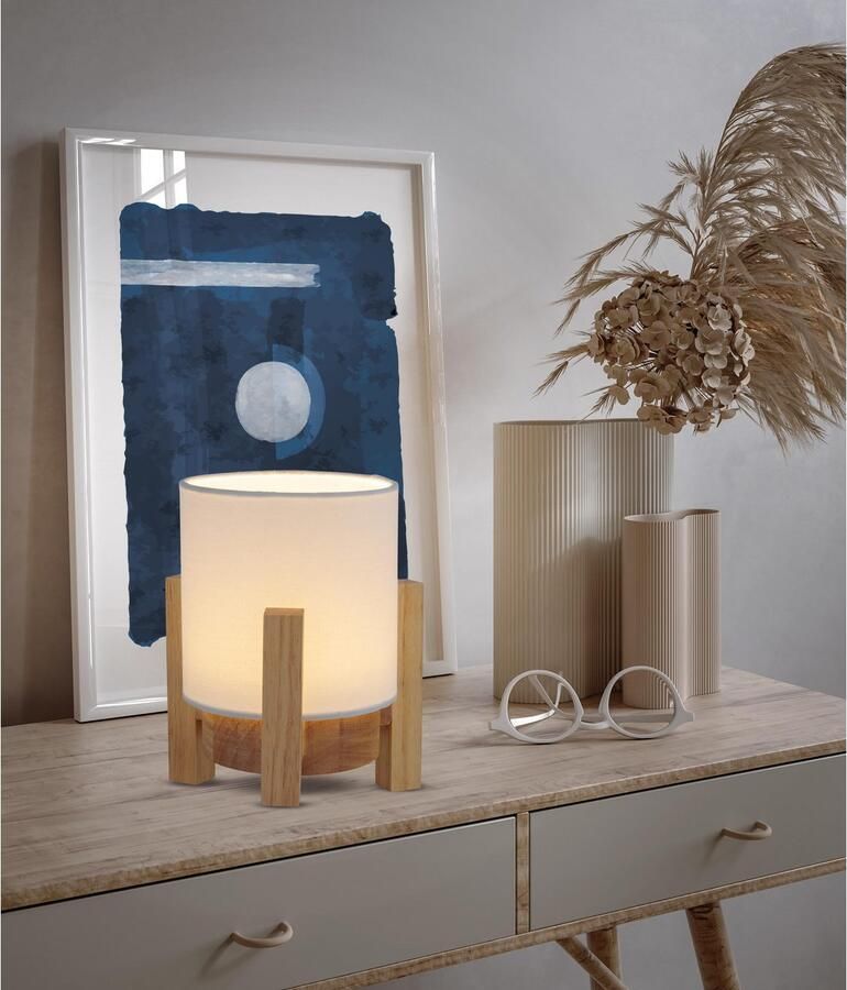 Näve Led-tafellamp Madita Accu-werking incl. USB-C-kabel houten frame textielscherm dimbaar (1 stuk) - Foto 2