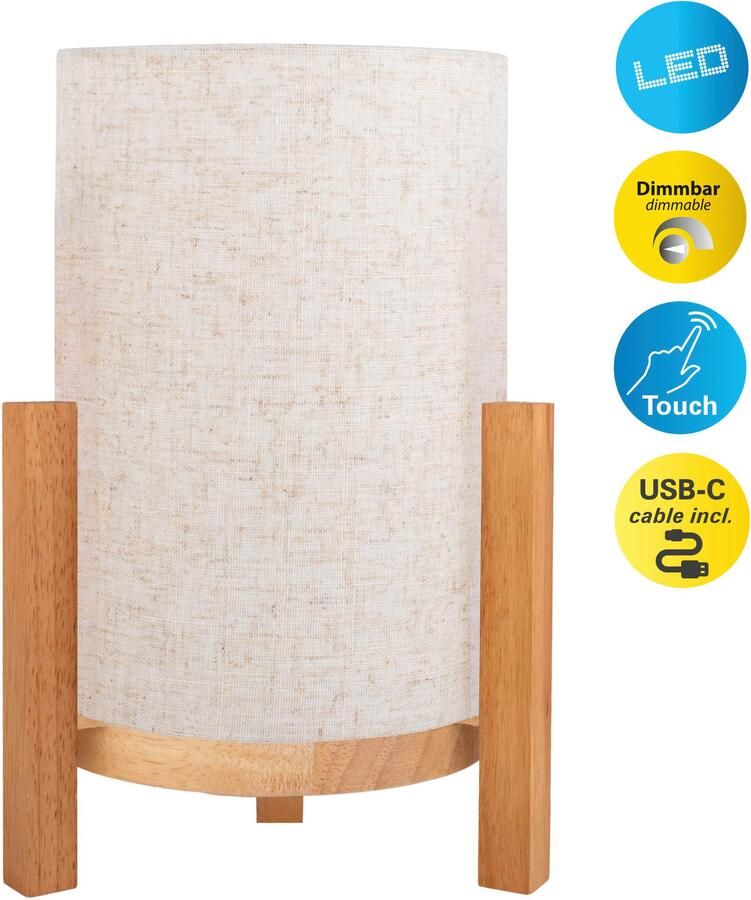 Näve Led-tafellamp Madita Accu-werking incl. USB-C-kabel houten frame textielscherm dimbaar (1 stuk) - Foto 5