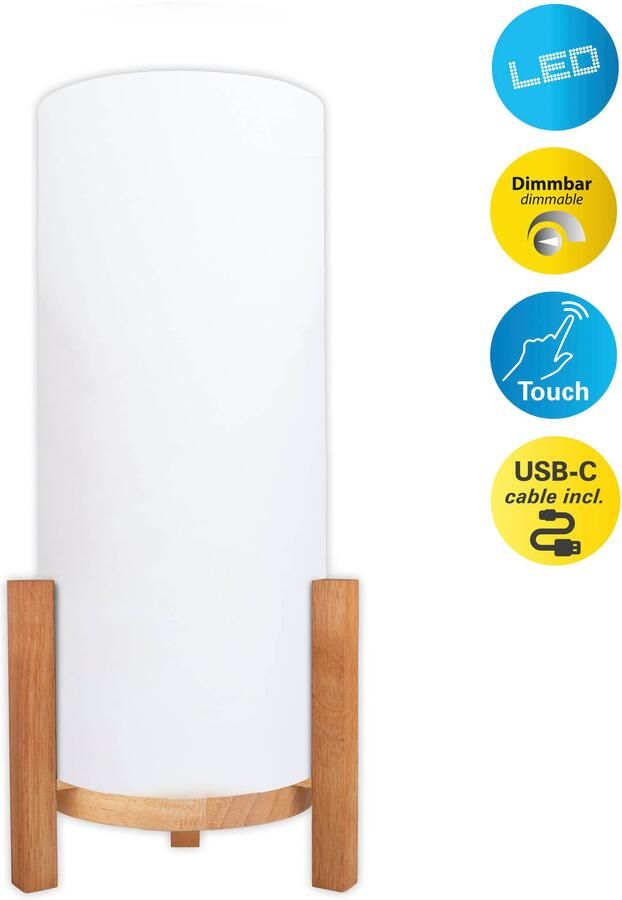 Näve Led-tafellamp Madita Accu-werking incl. USB-C-kabel houten frame textielscherm dimbaar (1 stuk) - Foto 5