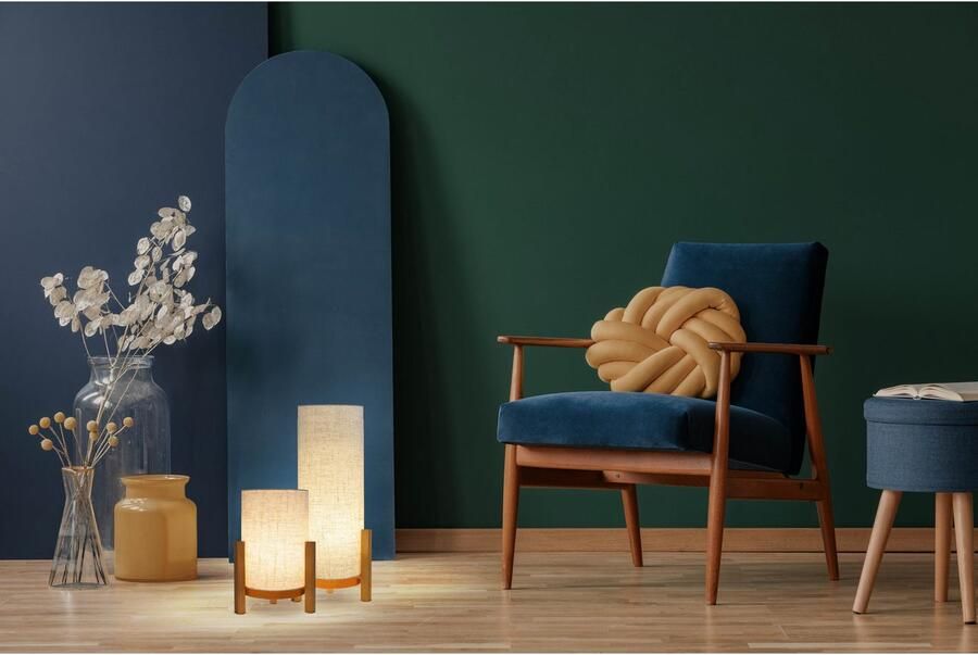 Näve Led-tafellamp Madita Accu-werking incl. USB-C-kabel houten frame textielscherm dimbaar (1 stuk)