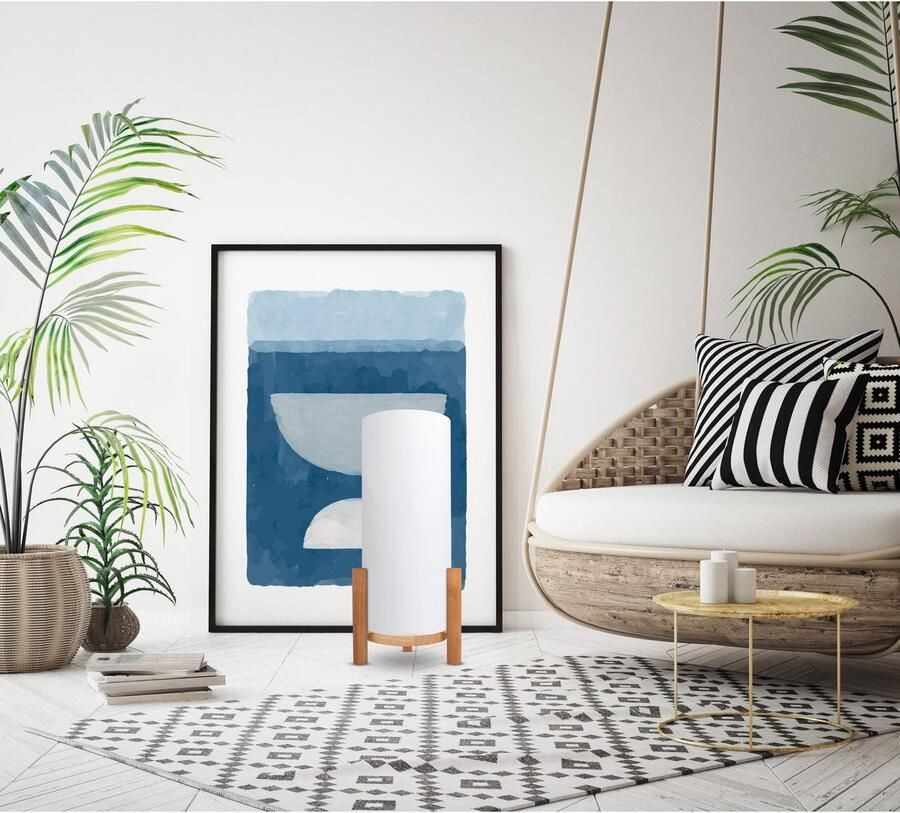 Näve Led-tafellamp Madita Accu-werking incl. USB-C-kabel houten frame textielscherm dimbaar (1 stuk)