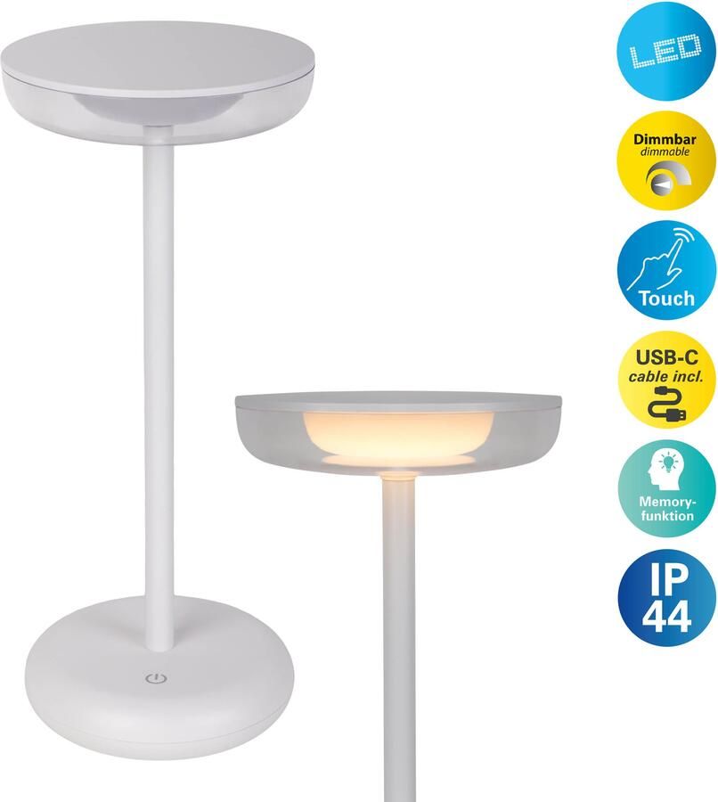 Näve Led-tafellamp Pasi dimbaar via aanraaksensor geheugenfunctie accu usb-c-oplaadkabel (1 stuk) - Foto 11