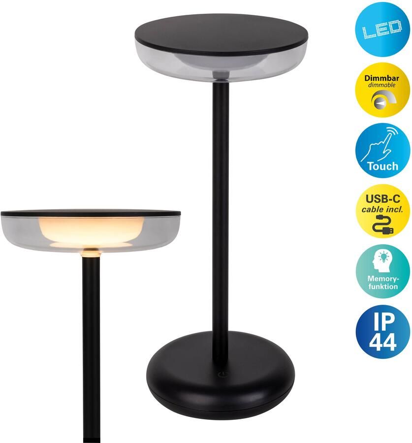 Näve Led-tafellamp Pasi dimbaar via aanraaksensor geheugenfunctie accu usb-c-oplaadkabel (1 stuk) - Foto 10