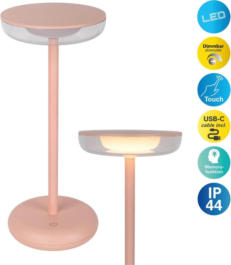 Näve Led-tafellamp Pasi dimbaar via aanraaksensor geheugenfunctie accu usb-c-oplaadkabel (1 stuk)