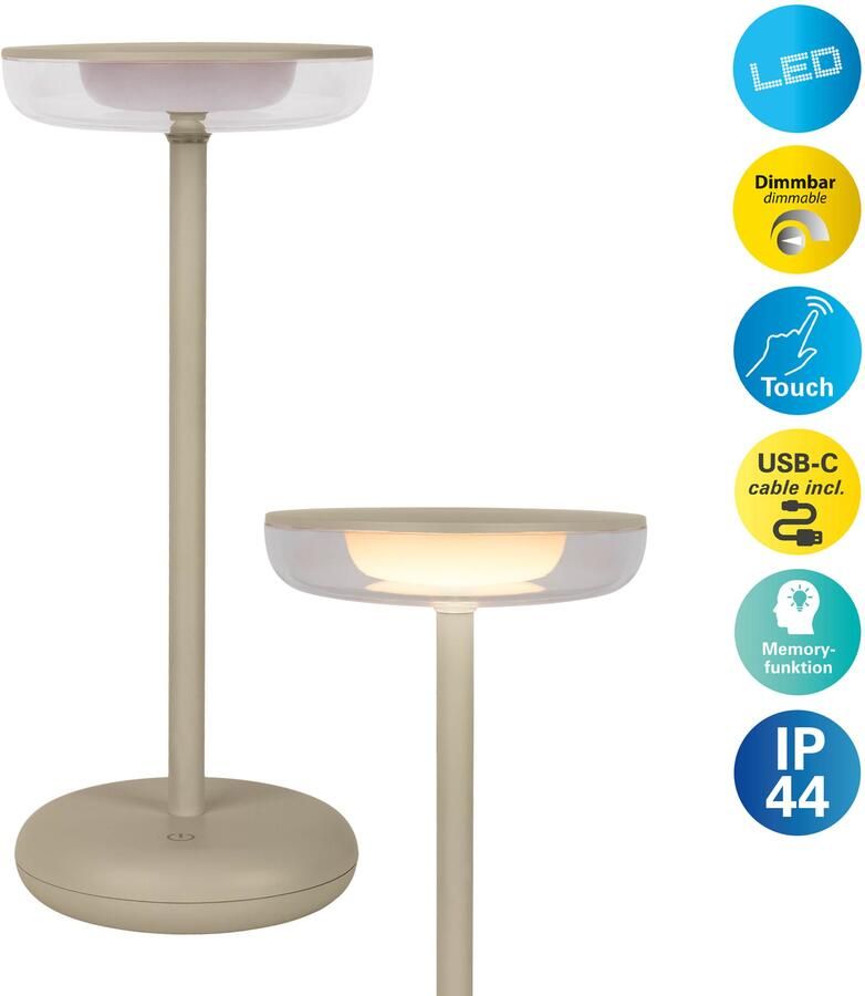 Näve Led-tafellamp Pasi dimbaar via aanraaksensor geheugenfunctie accu usb-c-oplaadkabel (1 stuk) - Foto 12