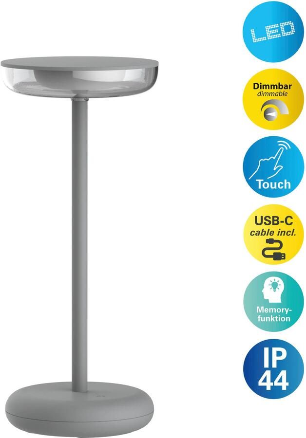 Näve Led-tafellamp Pasi dimbaar via aanraaksensor geheugenfunctie accu usb-c-oplaadkabel (1 stuk) - Foto 7