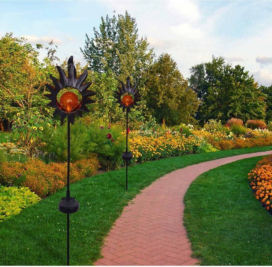 Näve Led-tuinlamp Zonnegeel Aan-uitschakelaar koperkleur totale hoogte: 93 5 cm materiaal: metaal glas (1 stuk) - Foto 2