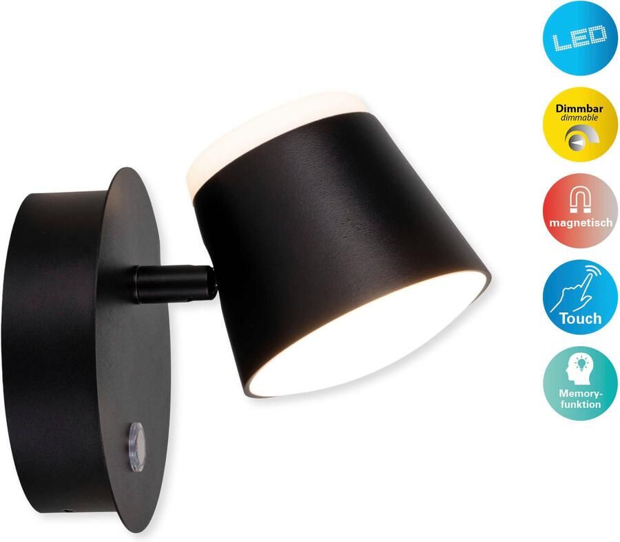 Näve Led-wandlamp Tondo magnetisch batterij opladen via usb-c kabel dimbaar per touch geheugen (1 stuk) - Foto 12