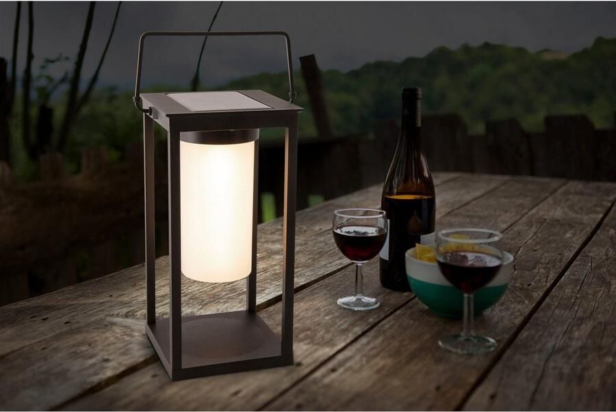 Näve Ledsolarlamp Camping met handvat 2 lichtsterktes per touch usb-oplaadaansluiting zwart (1 stuk) - Foto 3