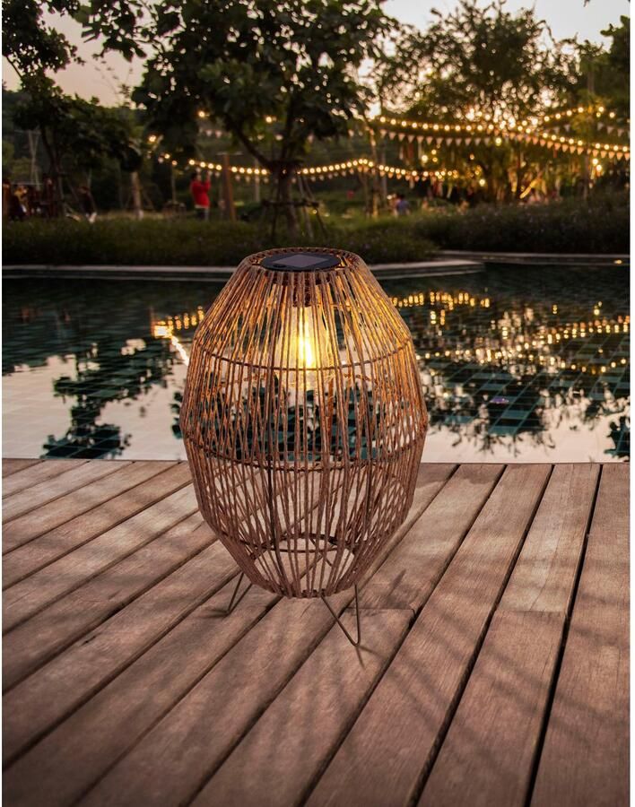 Näve Ledsolarlamp Korbinian Snoerbekleding inclusief gloeilamp met led warmwit licht h: 34 cm (1 stuk)