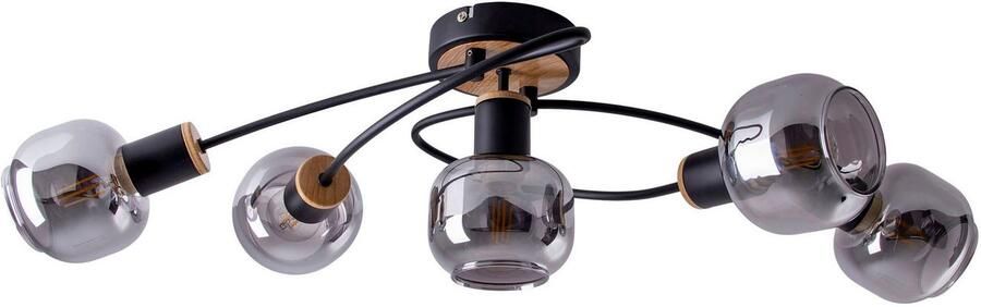 Näve Plafondlamp Fumoso 5-vlamig e14 glazen donker getint gebogen vorm zwart natuur (1 stuk) - Foto 4