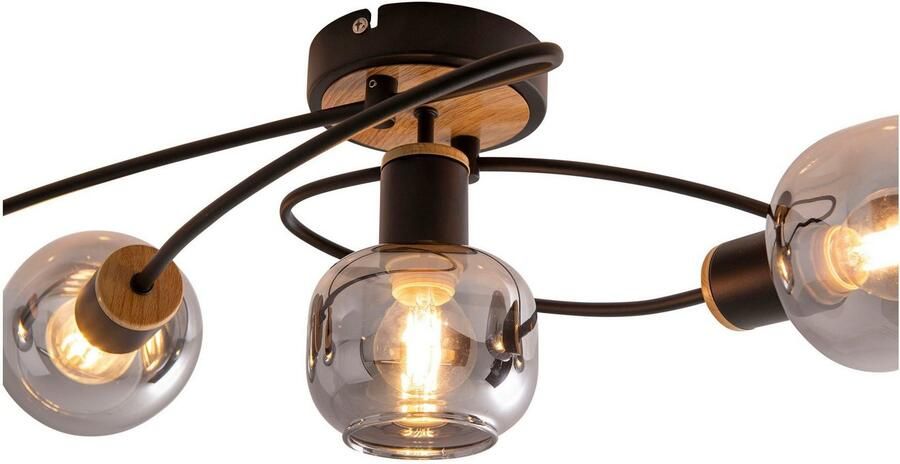 Näve Plafondlamp Fumoso 5-vlamig e14 glazen donker getint gebogen vorm zwart natuur (1 stuk) - Foto 3