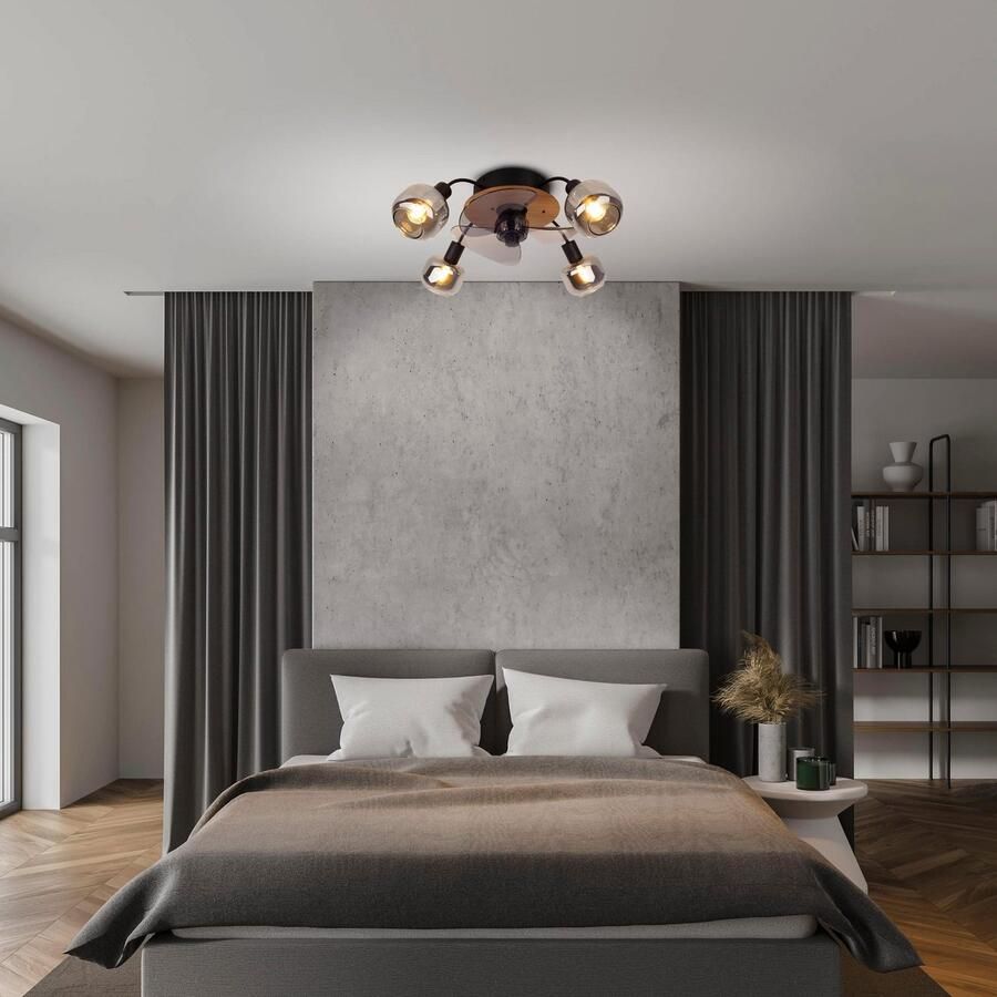 Näve Plafondlamp Fumoso plafondventilator Plafondlamp ventilator afstandsbediening 4-voudig E14 excl. glazen kappen (1 stuk)