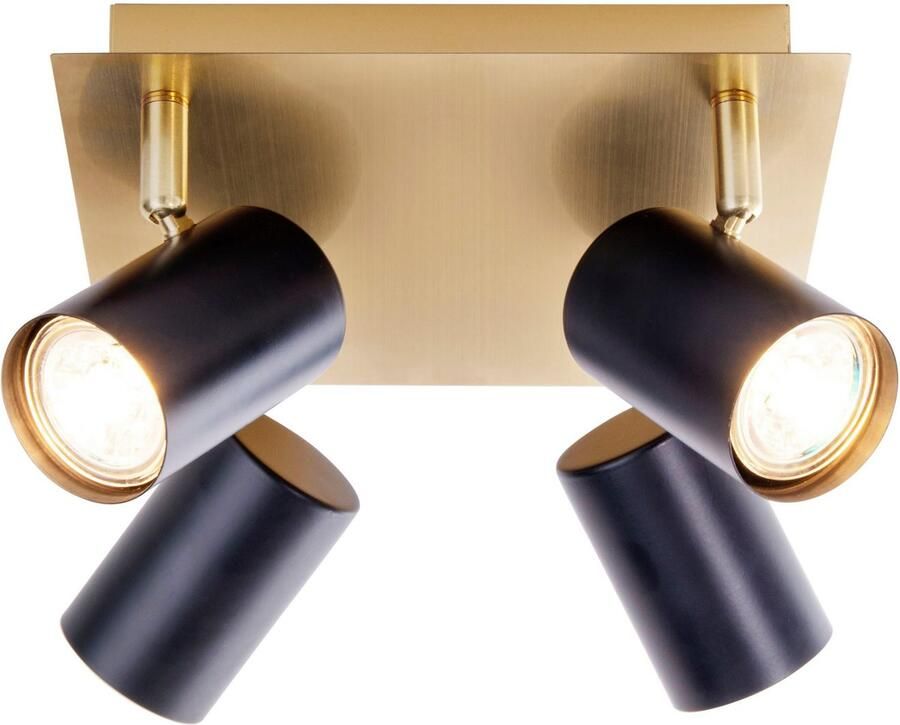 Näve Plafondspot Frida 4-vlg. gu10 spot zwart mat baldakijn messing vierkant (1 stuk) - Foto 3