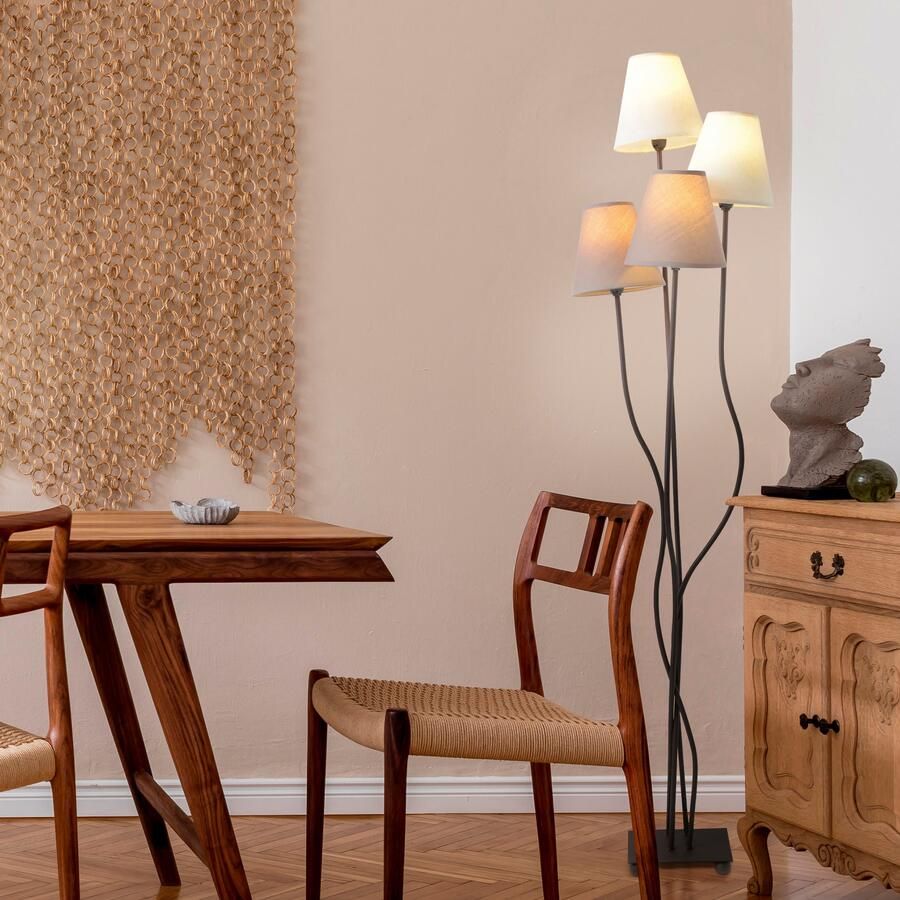 Näve Staande lamp Boho 4-vlg. e14 textiel kappen 2x beige 2x bruin incl. voetenschakelaar (1 stuk) - Foto 11