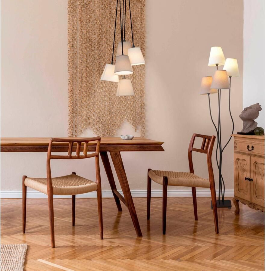 Näve Staande lamp Boho 4-vlg. e14 textiel kappen 2x beige 2x bruin incl. voetenschakelaar (1 stuk)