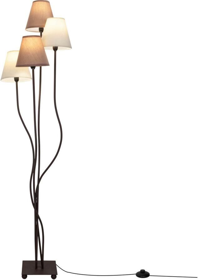 Näve Staande lamp Boho 4-vlg. e14 textiel kappen 2x beige 2x bruin incl. voetenschakelaar (1 stuk) - Foto 2