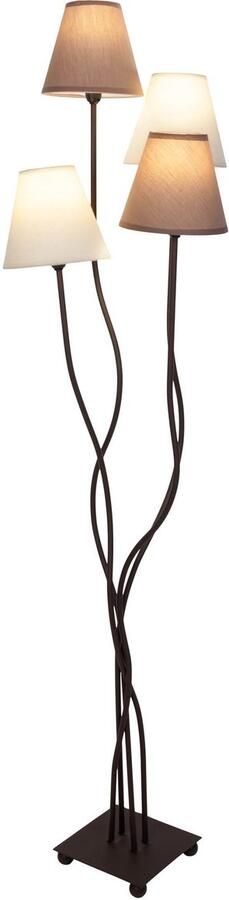 Näve Staande lamp Boho 4-vlg. e14 textiel kappen 2x beige 2x bruin incl. voetenschakelaar (1 stuk) - Foto 10