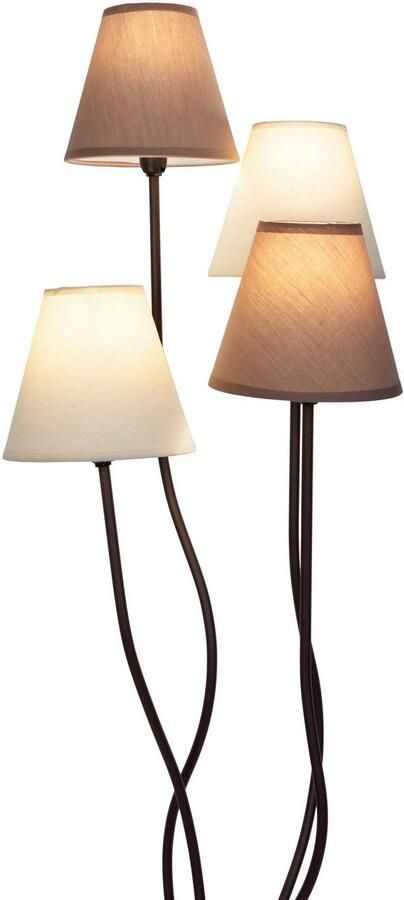 Näve Staande lamp Boho 4-vlg. e14 textiel kappen 2x beige 2x bruin incl. voetenschakelaar (1 stuk) - Foto 3