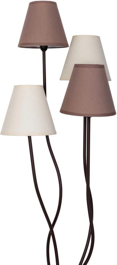 Näve Staande lamp Boho 4-vlg. e14 textiel kappen 2x beige 2x bruin incl. voetenschakelaar (1 stuk) - Foto 4