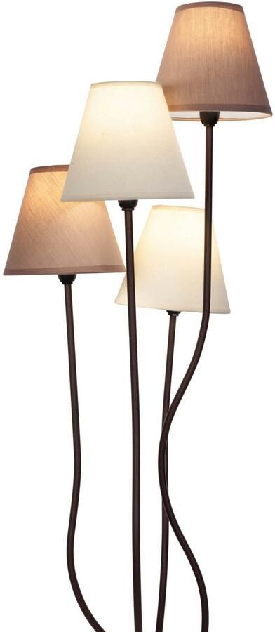 Näve Staande lamp Boho 4-vlg. e14 textiel kappen 2x beige 2x bruin incl. voetenschakelaar (1 stuk) - Foto 5