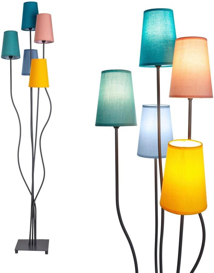 Näve Staande lamp COLORA 5-vlg. e14 textiel kappen elk 1x geel roze blauw turquoise olijf (1 stuk) - Foto 2