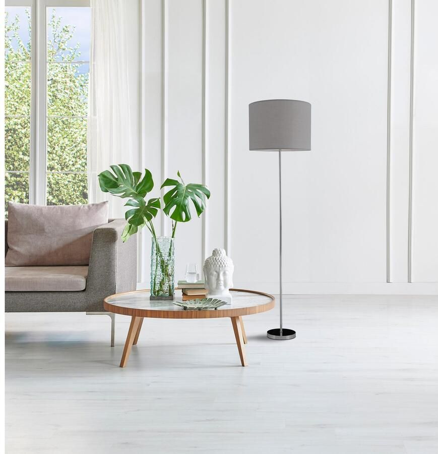 Näve Staande lamp New York Hoogte 160 cm diameter 34 5 cm 1x E27 max 40W kap grijs frame chroom (1 stuk)