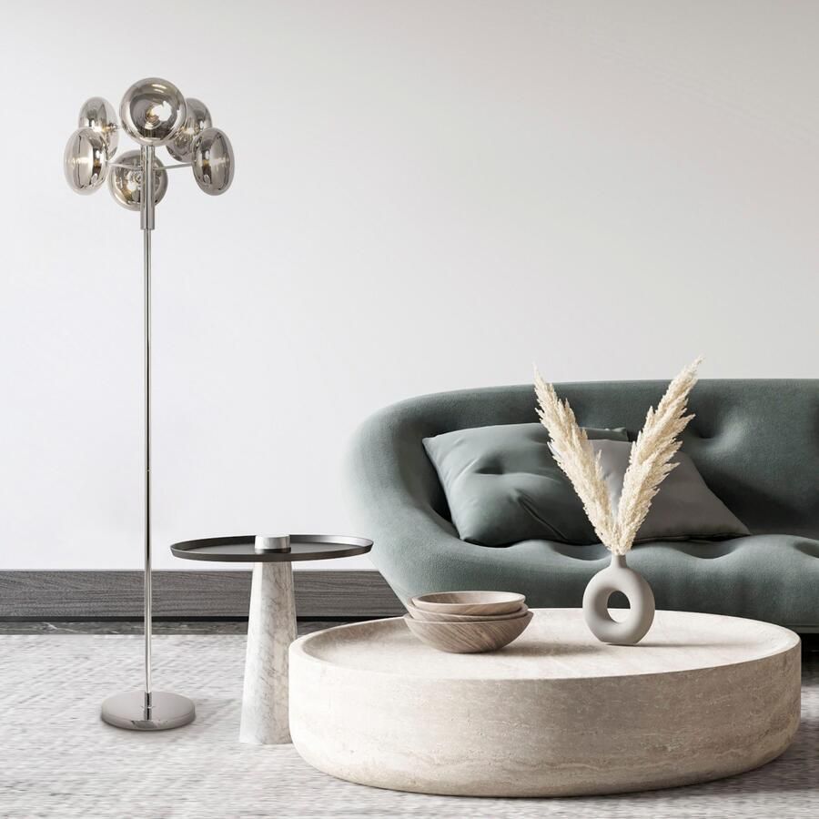 Näve Staande lamp ORION 6-armig g9 glazen kappen rook chroom toevoer 200cm met voetenschakelaar (1 stuk) - Foto 8