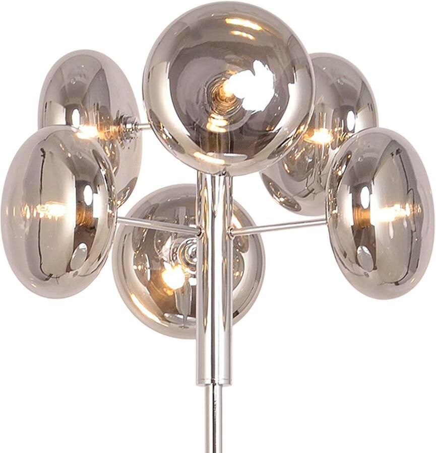 Näve Staande lamp ORION 6-armig g9 glazen kappen rook chroom toevoer 200cm met voetenschakelaar (1 stuk) - Foto 2