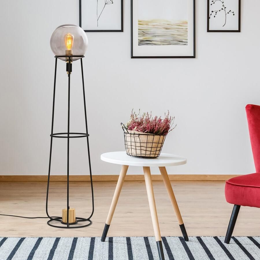 Näve Staande lamp Stelo excl.1x e27 max. 40 w totaal: h: 128 5 cm glass (smoke) colour: black (1 stuk) - Foto 2