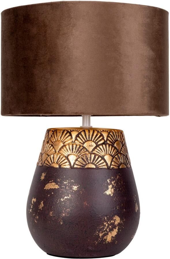 Näve Tafellamp Bronco Keramische voet met goudkleurig reliëfpatroon textielkap 1x E27 (1 stuk) - Foto 4